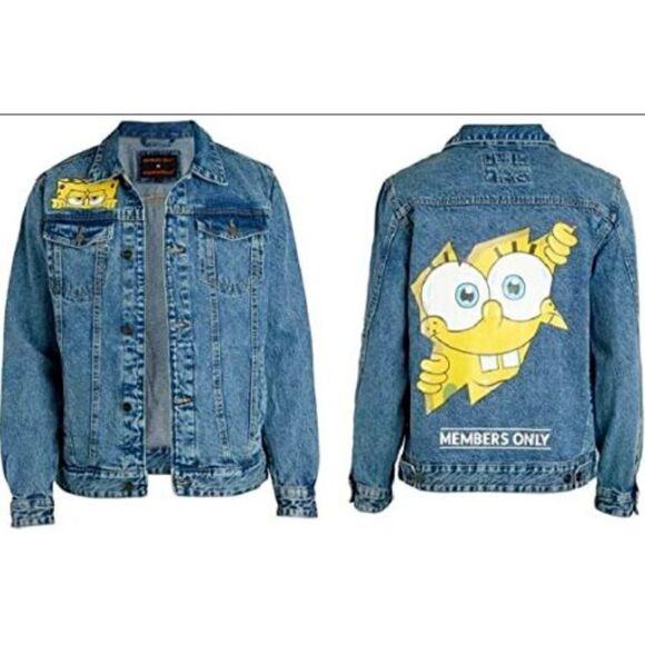 Members Only x Sponge Bob Trucker Denim Jean Jacket X Nickelodeon Size Small New - Picture 1 of 12